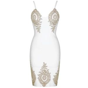 White | Gold Embroidered Strappy Dress